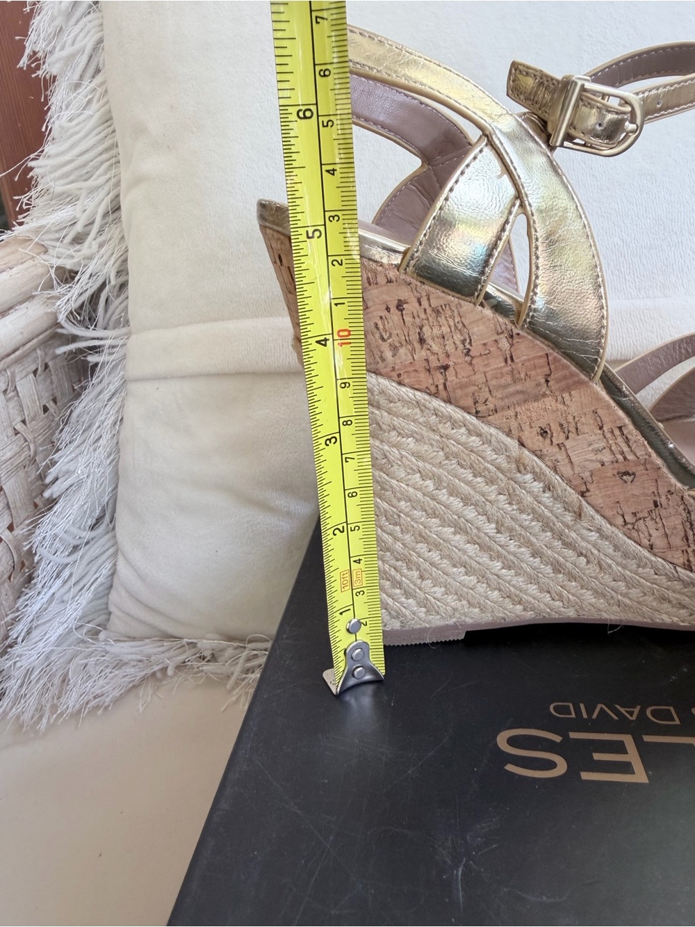 Charles David Metallic Gold Braided Espadrille Wedges with Ankle Wrap 10 - Picture 7 of 10